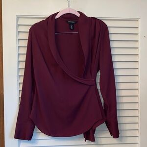 WHBM Burgundy Wrap Blouse 0